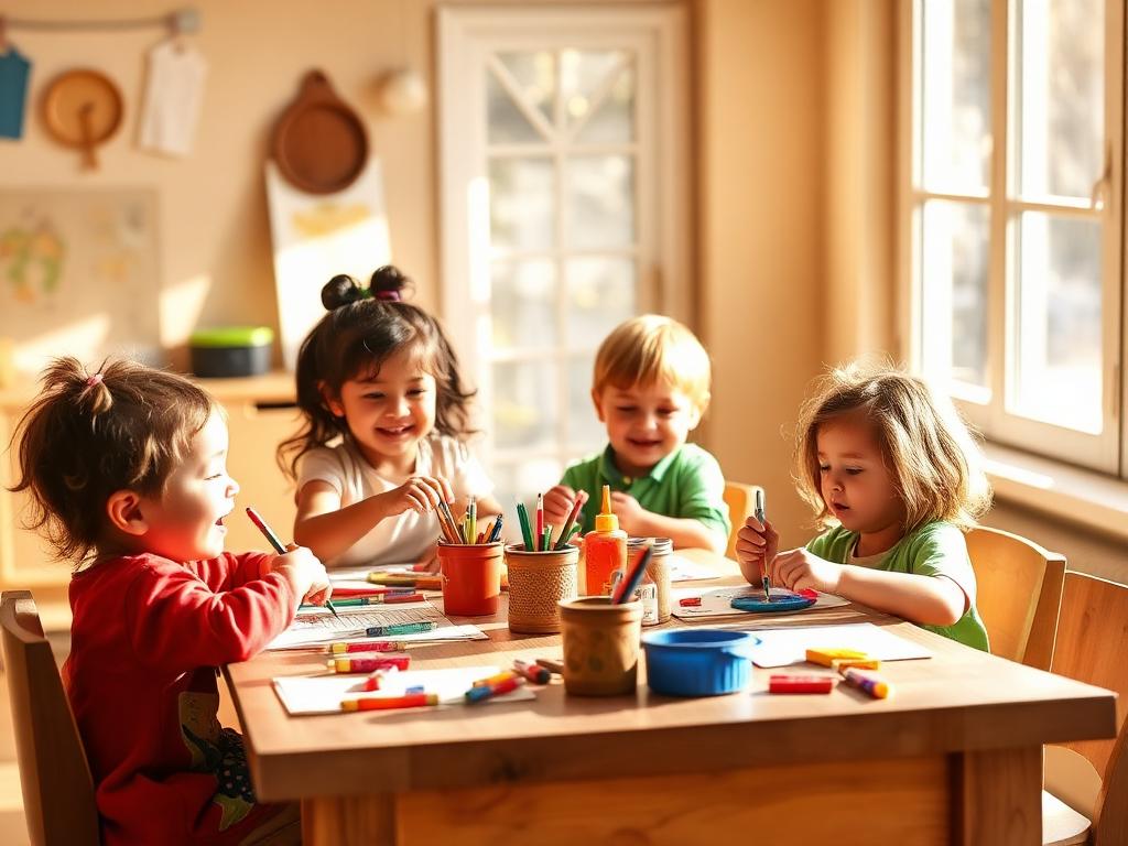 Preschoolers doing arts and crafts together